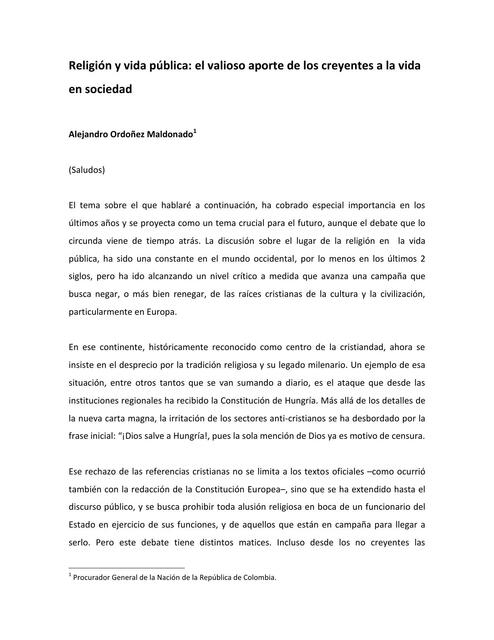 Religión y Vida Pública: El Valioso Aporte de los Creyentes a la Vida en Sociedad