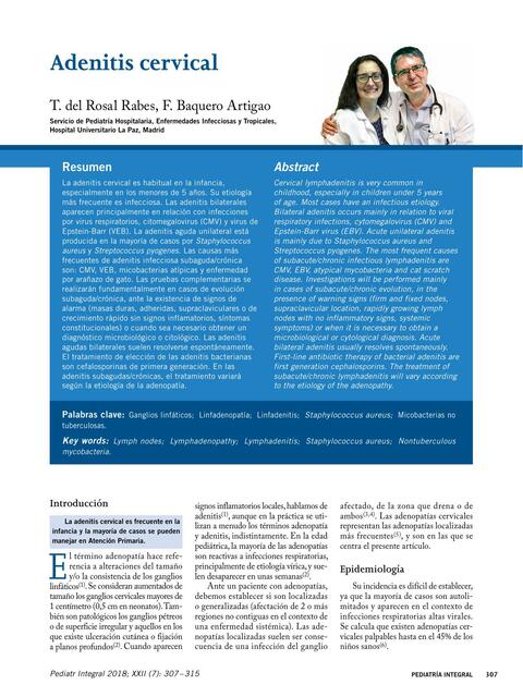 Adenitis cervical pediatría