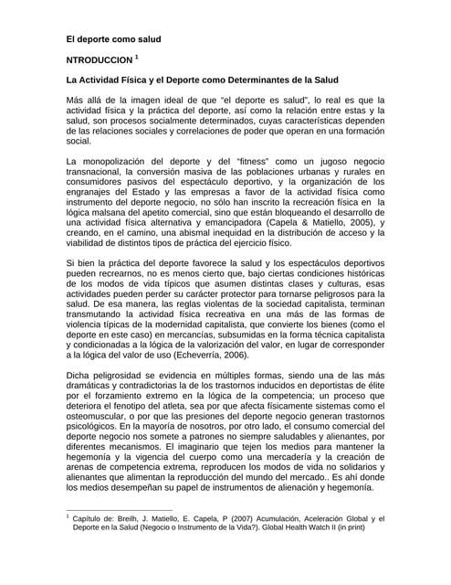 El Deporte como Salud | Salud Global | uDocz