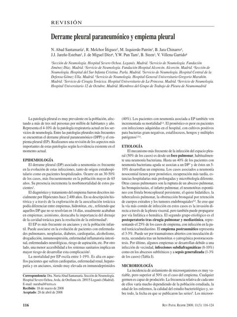 Derrame Pleural Paraneumónico y Empiema Pleural