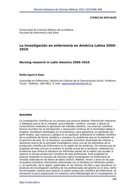 La investigación en enfermería en América Latina 2000-2010