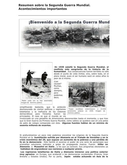 Resumen Sobre La Segunda Guerra Mundial Acontecimientos Importantes