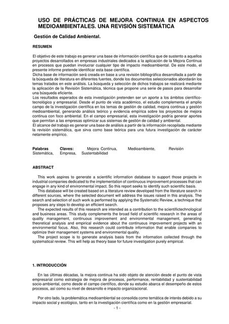 Uso de Prácticas de Mejora Continua en Aspectos Medioambientales 