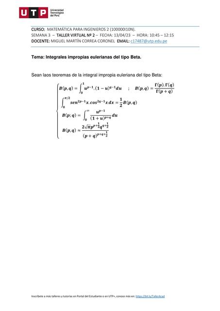 Integrales Impropias Eulerianas del Tipo Beta