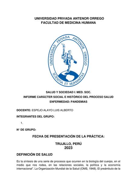 Informe carácter social e histórico del proceso de salud medicina social