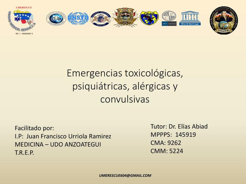 Emergencias Toxicológicas, Psiquiátricas, Alérgicas y Convulsivas 