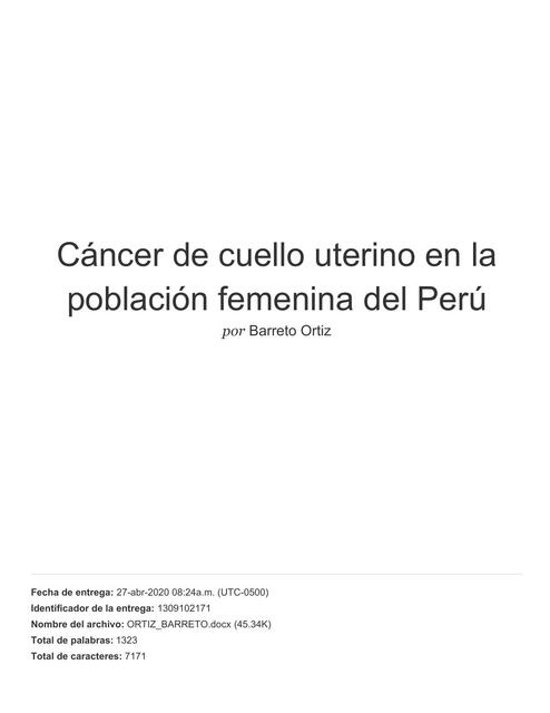 Cáncer de Cuello Uterino en la Población Femenina del Perú 