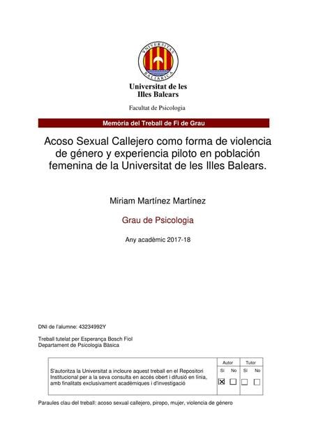 Acoso Sexual Callejero como Forma de Violencia de Género y Experiencia ...