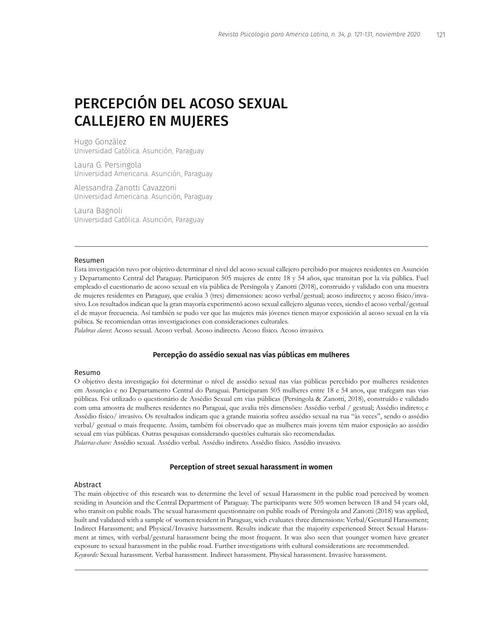 Mujer de la Calle y el Acoso Callejero. Percepción del Acoso Sexual Callejero en Mujeres 