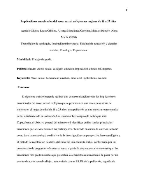 Implicaciones Emocionales del Acoso Sexual Callejero en Mujeres de 18 a 25 Años