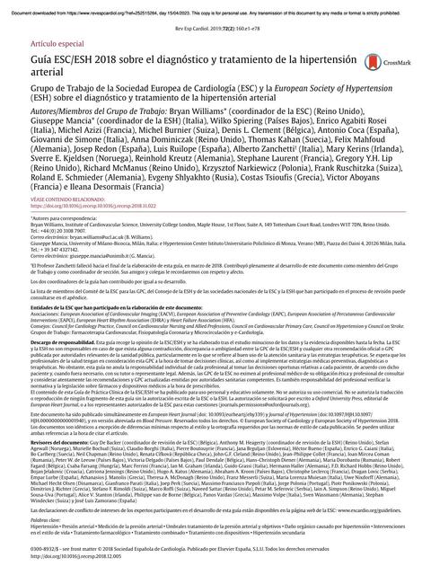 Guía ESC/ESH 2018 sobre el diagnóstico y tratamiento de la hipertensión arterial