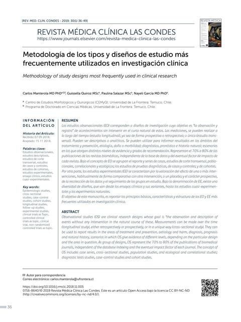 Metodología de los Tipos y Diseños de Estudio más Frecuentemente Utilizados en Investigación Clínica