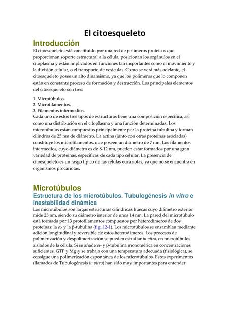 El citoesqueleto. Libro de Biología Celular, Alfon