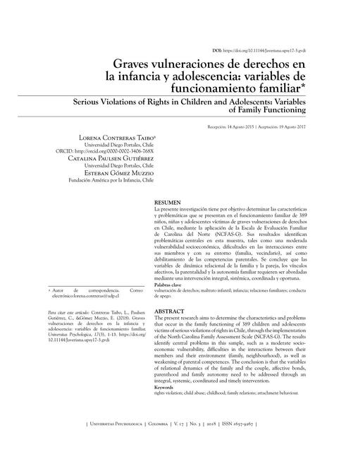 Graves vulneraciones de derechos en la infancia y adolescencia. Variables de funcionamiento familiar