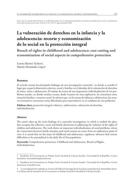 La vulneración de derechos en la infancia y la adolescencia: recorte y economización de lo social en la protección integral