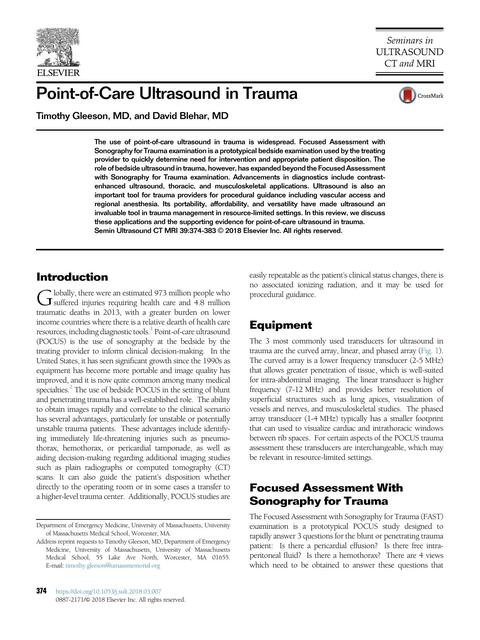 Point of Care Ultrasound in Trauma