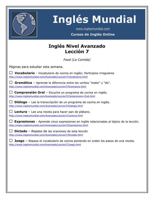 Inglés Nivel Avanzado Lección 7