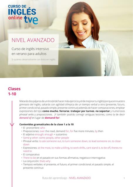 Nivel Avanzado. Curso de Inglés Intensivo en Verano para Adultos