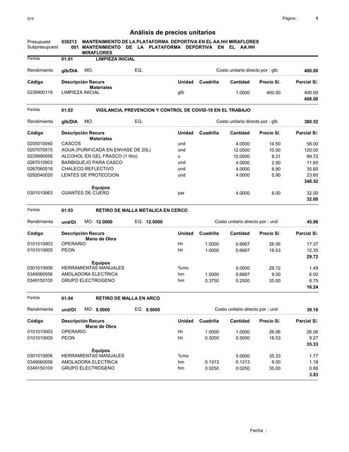 Análisis de Precios Unitarios