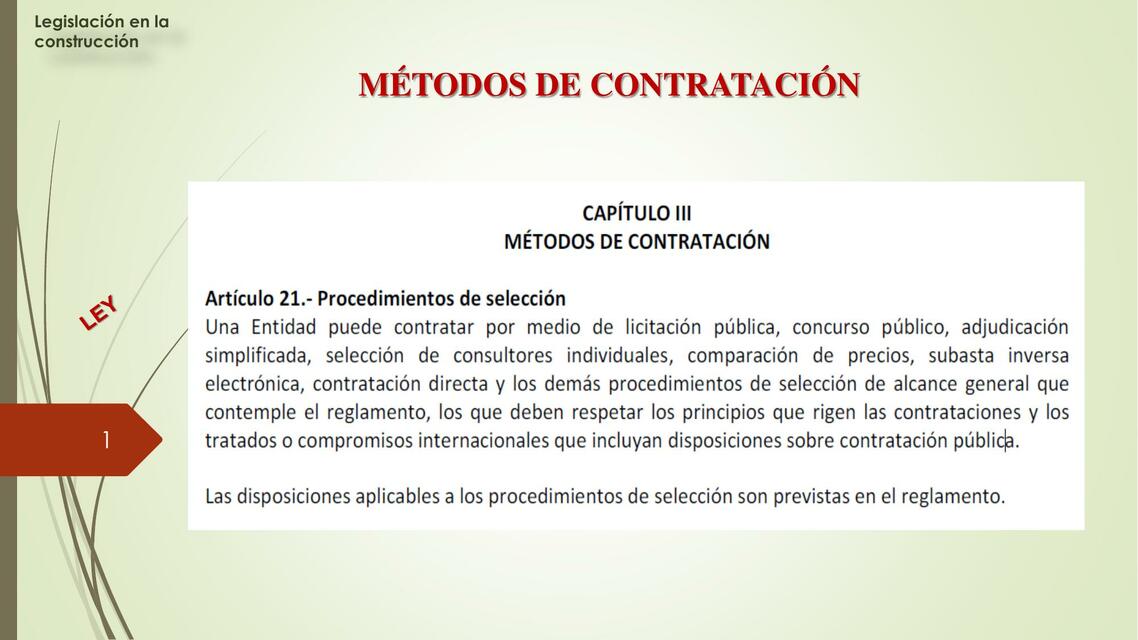 Métodos de Contratación - Ley de Contrataciones del Estado