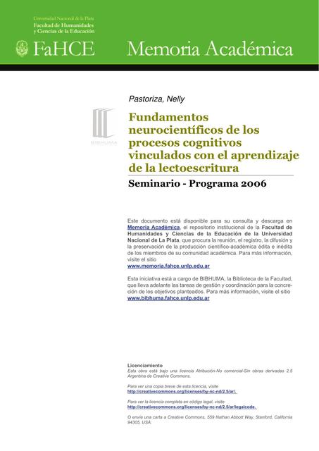 Fundamentos neurocientíficos de los procesos cognitivos vinculados con el aprendizaje de la lectoescritura 