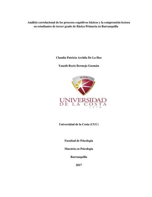 Análisis Correlacional de los Procesos Cognitivos Básicos y la Comprensión Lectora en Estudiantes 