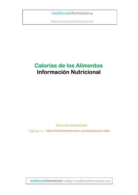 Calorías de los Alimentos- Información Nutricional 