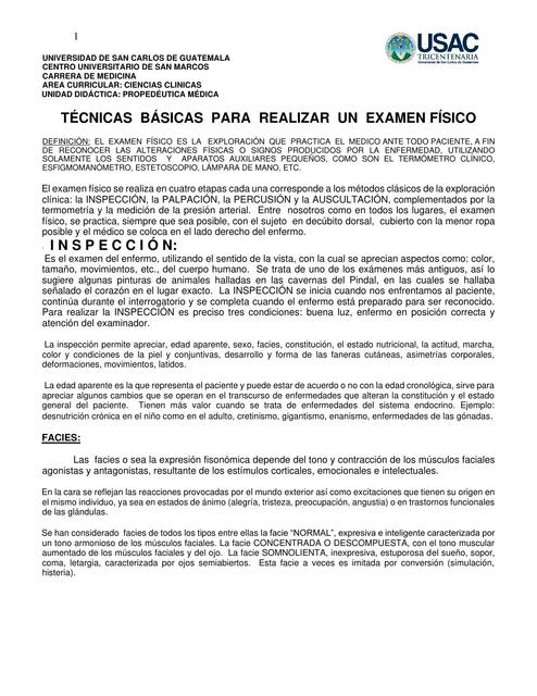 Técnicas Básicas para Realizar un Examen Físico 