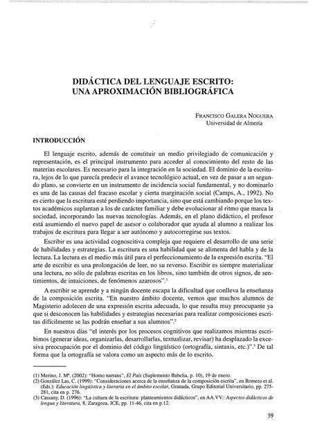 Didáctica del lenguaje escrito. Una aproximación bibliográfica