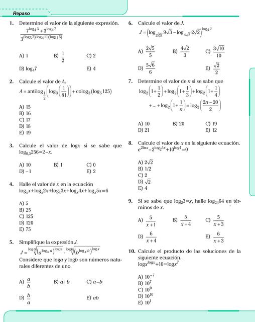 Ejercicios de Matemáticas