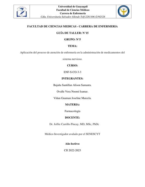 Aplicación del proceso de atención de enfermería en la administración de medicamentos del sistema nervioso 