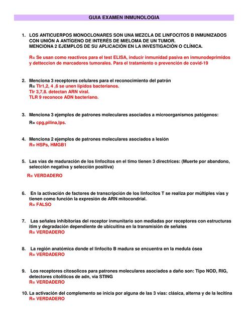 Guía examen inmunología 