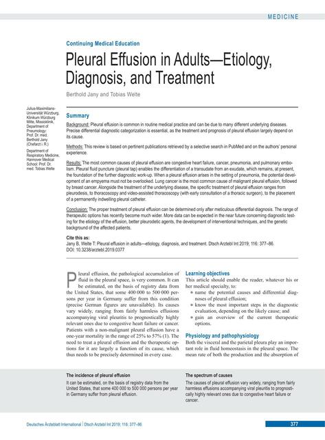 Pleural Effusion in Adults—Etiology, Diagnosis, and Treatment