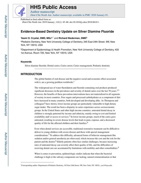 Actualización de odontología basada en evidencia sobre el fluoruro de diamina de plata