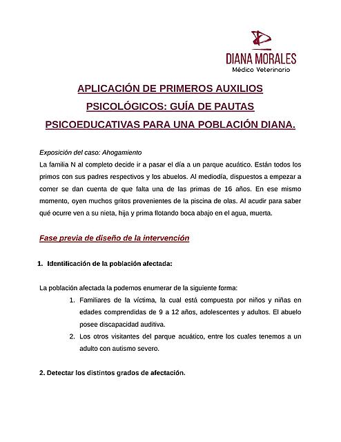 Aplicación de Primeros Auxilios Psicológicos: Guía de pautas psicoeducativas para una población diana. Caso: ahogamiento.