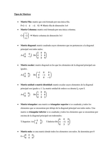 Tipos de matrices