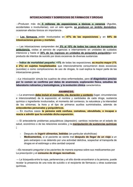 Intoxicaciones y Sobredosis y Fármacos y Drogas 