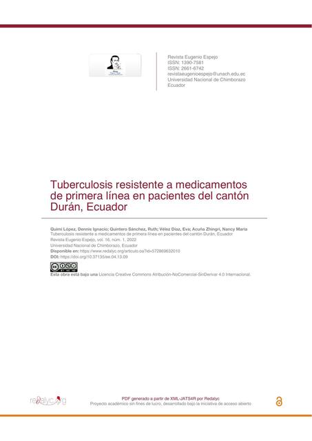 Tuberculosis Resistente a Medicamentos de Primera Línea en Pacientes 