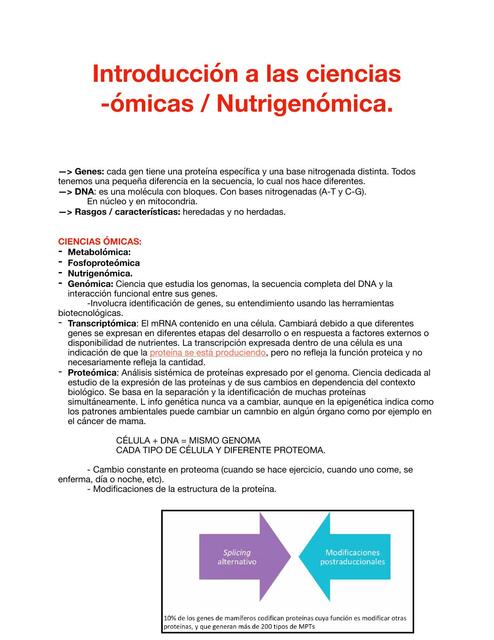 Introducción a las Ciencias -ómicas / Nutrigenómica