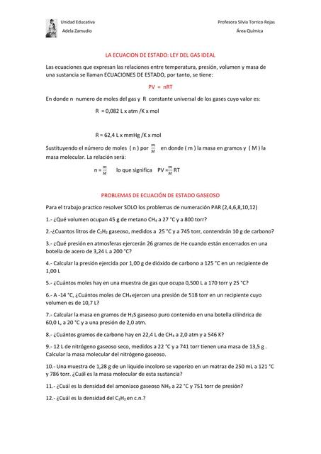 La Ecuación de Estado: Ley del Gas Ideal 