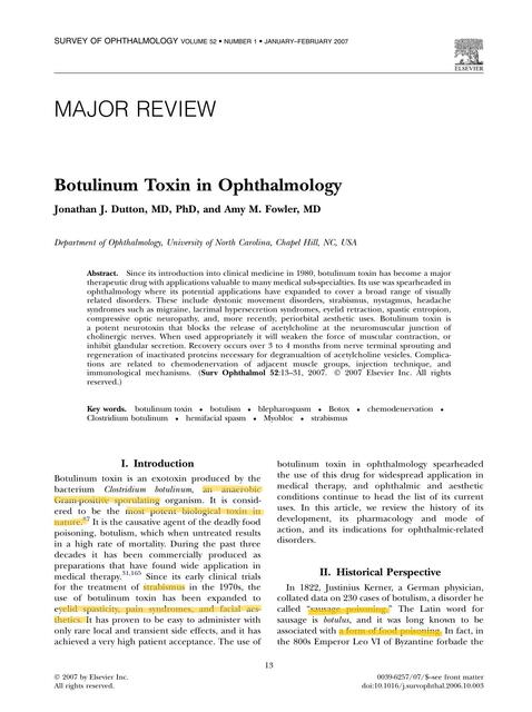 Botulinum Toxin in ophthalmology