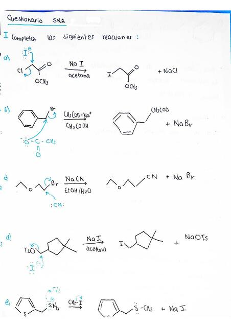 Química Orgánica Tarea SN1 y SN2