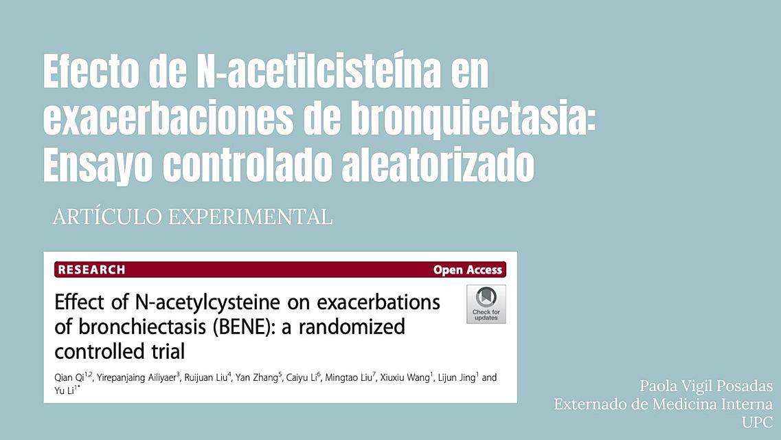 Ensayo clínico - Uso de N-acetilcisteína en bronquiectasias