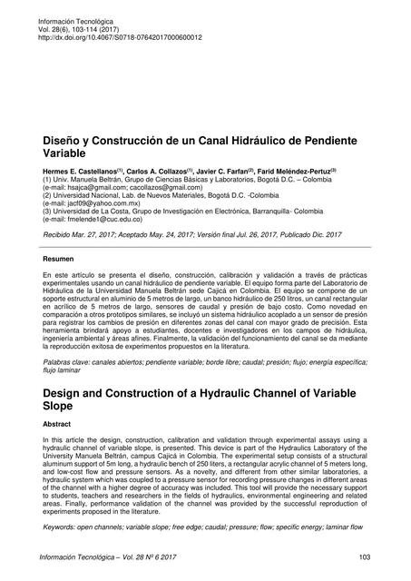 Diseño y construcción de un canal hidráulico de pendiente variable