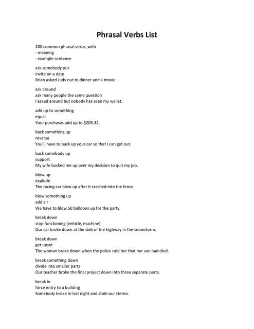 Resúmenes de Phrasal Verbs | Descarga apuntes de Phrasal Verbs