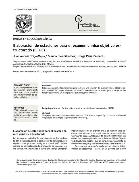 Elaboración de Estaciones para el Examen Clínico Objetivo Estructurado