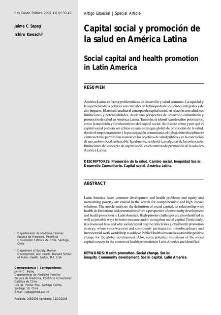 Capital Social y Promoción de la Salud en América Latina 