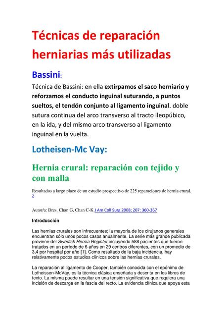 Técnicas de Reparación Herniarias Más Utilizadas