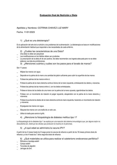 Evaluación final de Nutrición y Dieta