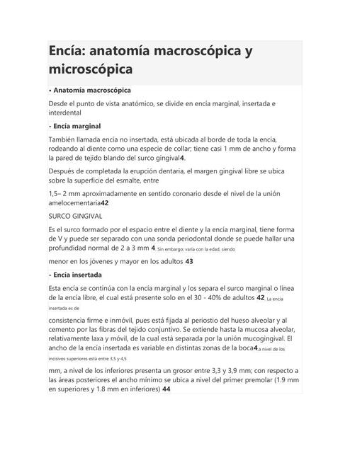 Encía: Anatomía Macroscópica y Microscópica